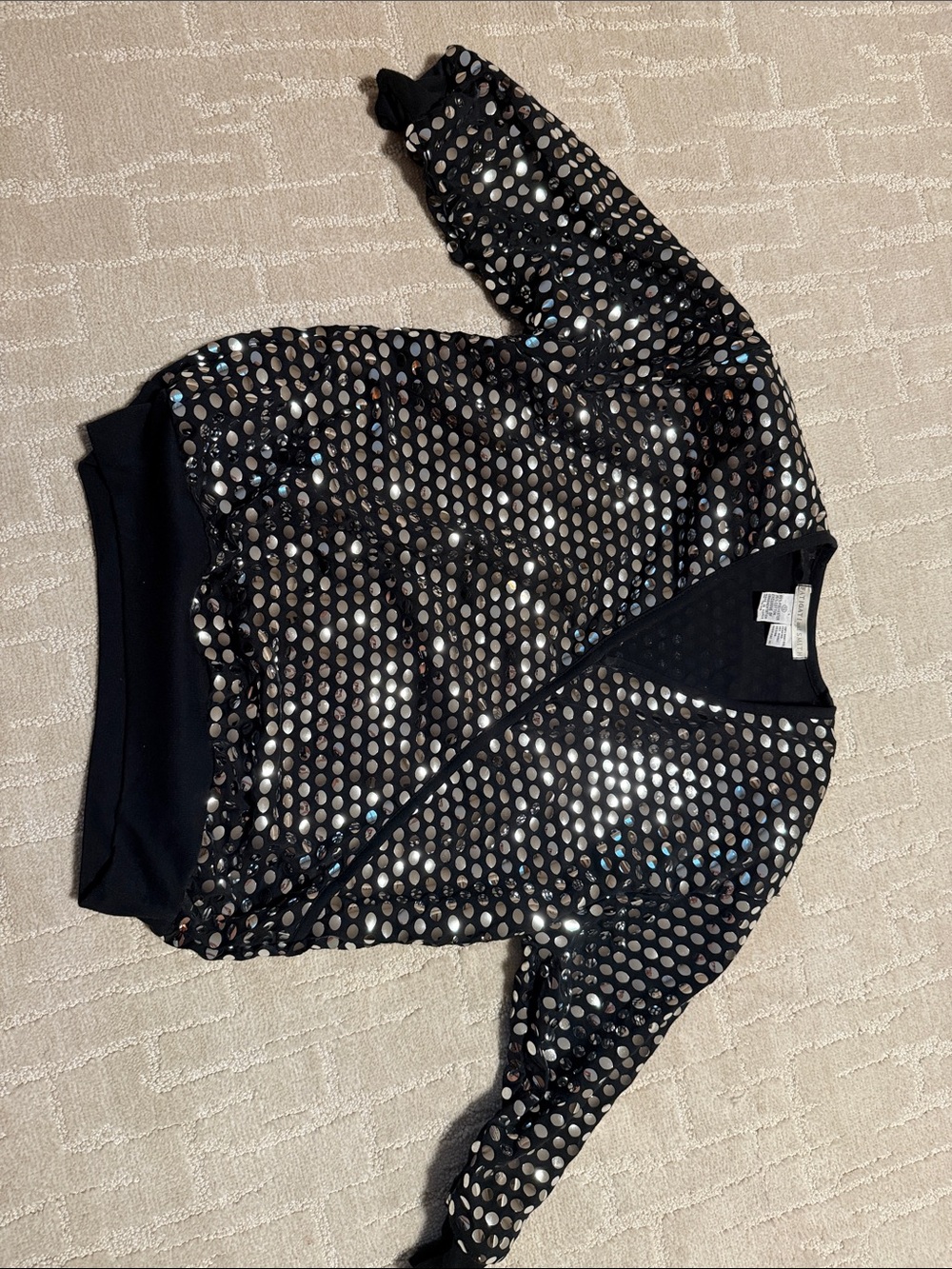 Vintage Black Sequin Polka Dot Bomber Cardigan Sweater
